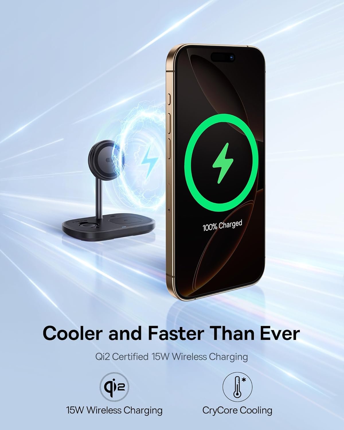 Baseus Qi2 15W 3-in-1 Charging Station, Magnetic Wireless Charger Stand with TEC Cooling, MagSafe-Compatible iPhone Charger for iPhone12-17 Series, AirPods, Apple Watch (45W Adapter & Cable Included) - Image 3