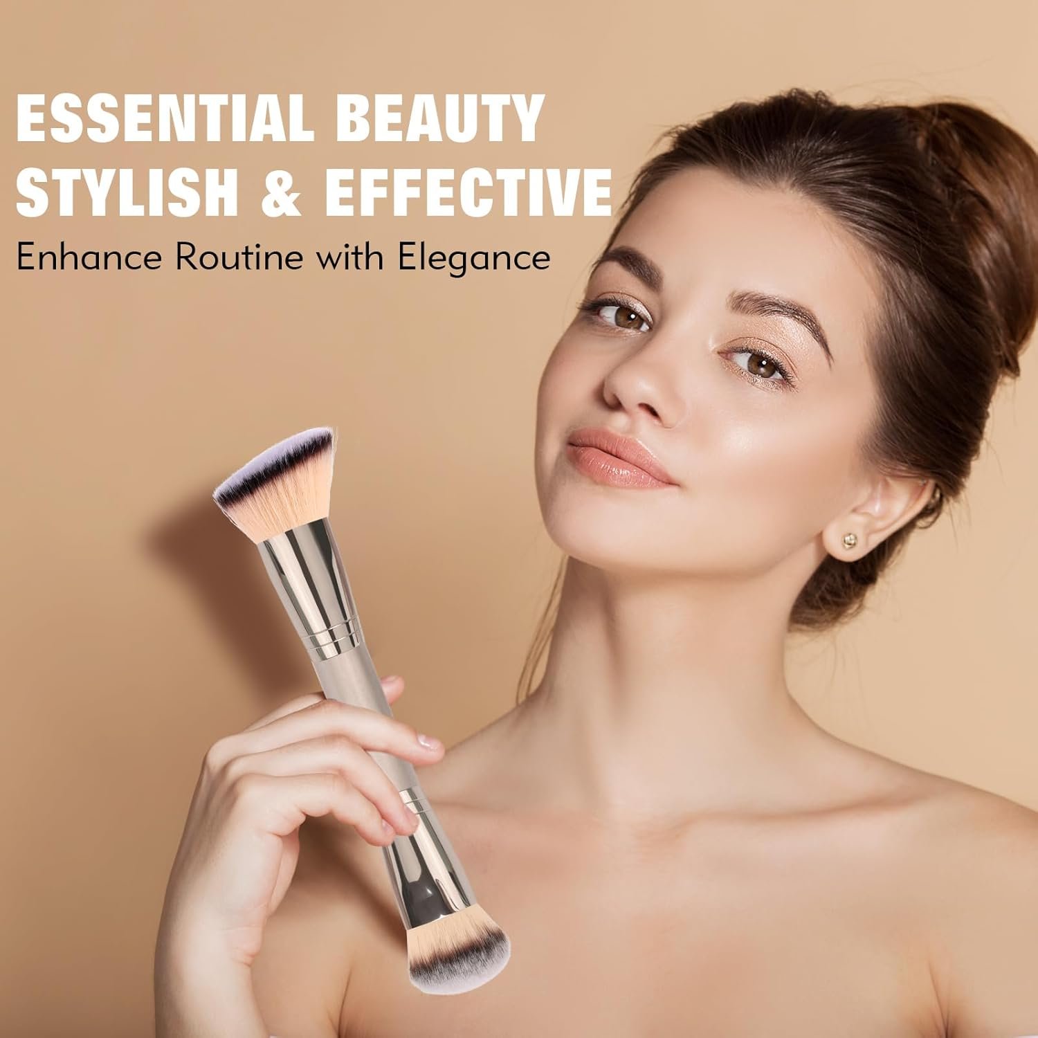 Foundation Makeup Brushes, 2Pcs Premium Dual-Ended Makeup Brush (Foundation, Powder, Blush & Contour Brushes) for Buffing Liquid, Cream, Powder, Blending Face Brush, Fit for Home, Travel & Gifting - Image 2
