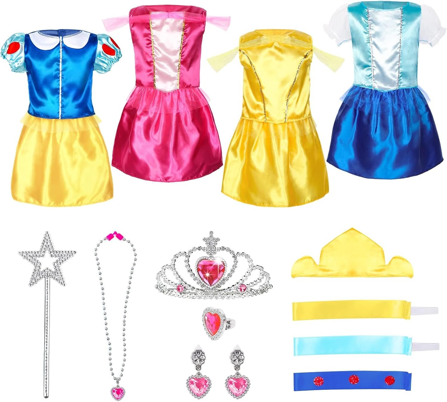 SOLIEHOO Girls Princess Dress Up Trunk, Pretend Play Costumes Princess Role Play Set 15pcs Girls Dress up Clothes for Toddler Age 3 4 5 6 Years with 4 Tops,4 Princess Dresses Crown Necklaces - Image 6