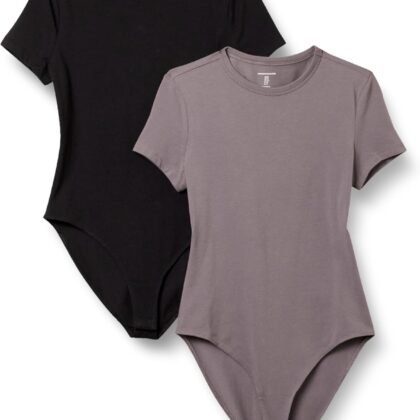 Amazon Essentials Women's Stretch Cotton Jersey Slim-Fit T-Shirt Bodysuit, Pack of 2