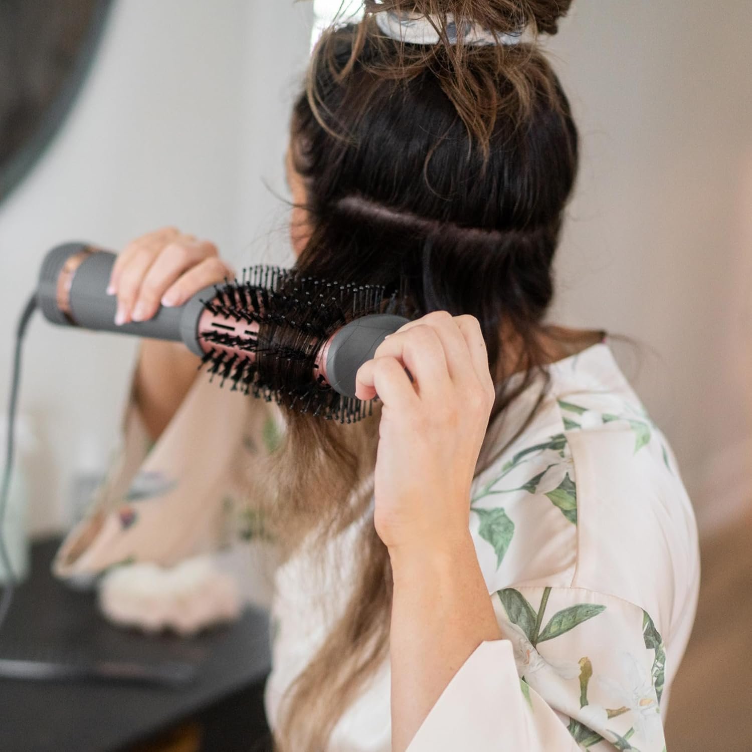 Hairitage Volumizing One Step Blow Dry Brush + Hair Dryer for Curling + Straightening - Ceramic Tourmaline Blowout Brush + Volumizer - Hair Styler for Smooth Shiny, Frizz-Free Styles - Matte Grey - Image 2