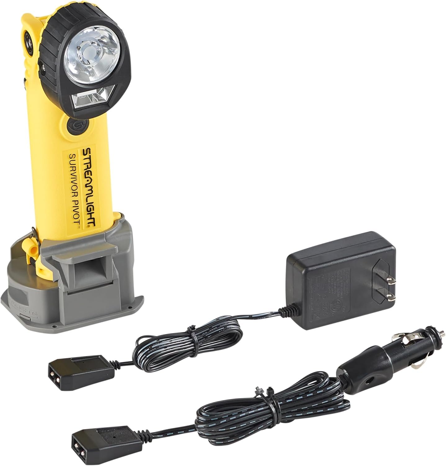 Streamlight 91831 Survivor Pivot 325-Lumen Right Angle Articulating Dual Beam Rechargeable Flashlight with 120V/100V AC/12V DC, Magnet and Clip, Yellow - Image 5