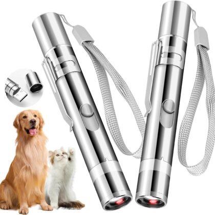 Cat Toy Pointer for Indoor Cats, 2 Pieces, USB Rechargeable Kitten Toys with 7 Adjustable Patterns, Interactive Chase Toys for Indoor Cats & Dogs, Training & Exercise Fun