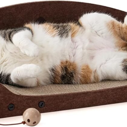 ZOMISIA 26'' Cardboard Cat Scratcher Bed - Large Scratcher Couch for Indoor Cats, Orthopedic Scratching Board, Lounger Scratching Couch with Bells