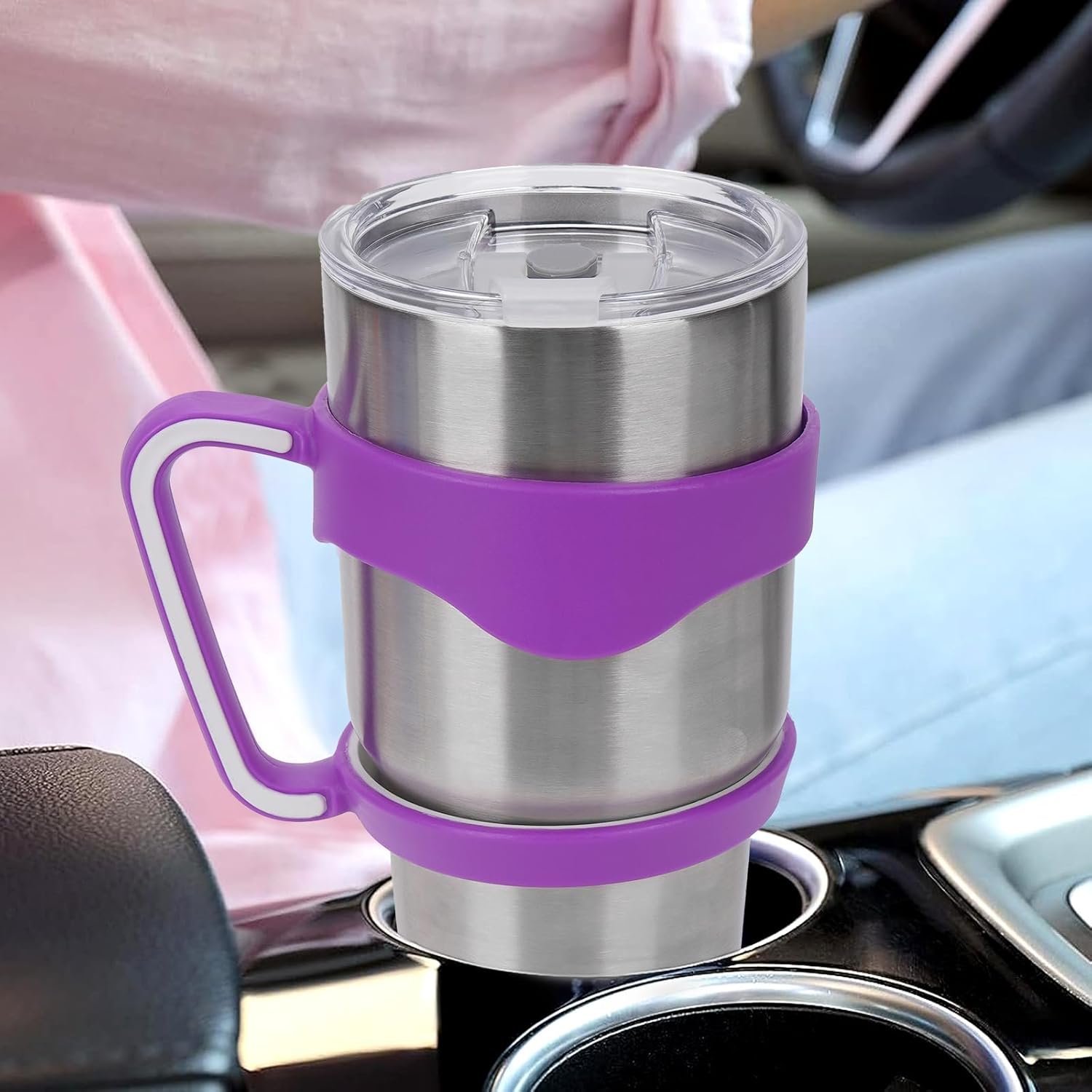 Linkidea Tumbler Handle Compatible with YETI Rambler, Simple Modern, SIC, Ozark Trail, RTIC and Most 30oz Tumbler Mugs, Portable Anti Slip Travel Mug Grip, Purple, CAC-002-06 - Image 5
