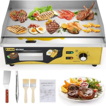 Dyna-Living Commercial Electric Griddle 22'' Stainless Steel Countertop Griddle 3000W 110V Flat top Grill Electric for Home Kitchen, Restaurant, 122℉-572℉ Temperature Adjustable