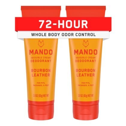Mando Whole Body Deodorant For Men - Invisible Cream - 72 Hour Odor Control - Aluminum Free, Baking Soda Free, Skin Safe - 3 Ounce Tube (Pack of 2) - Bourbon Leather