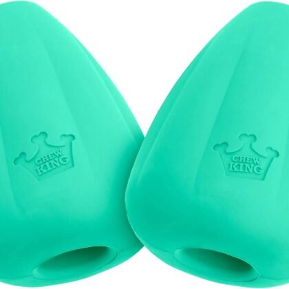 Chew King by Mammoth Premium Treat Dispensing Dog Toy, Durable Natural Rubber Chew Toy, Safety Air Vent, Interactive Enrichment Toy for Aggressive Chewers, Medium Pack of 2- Teal