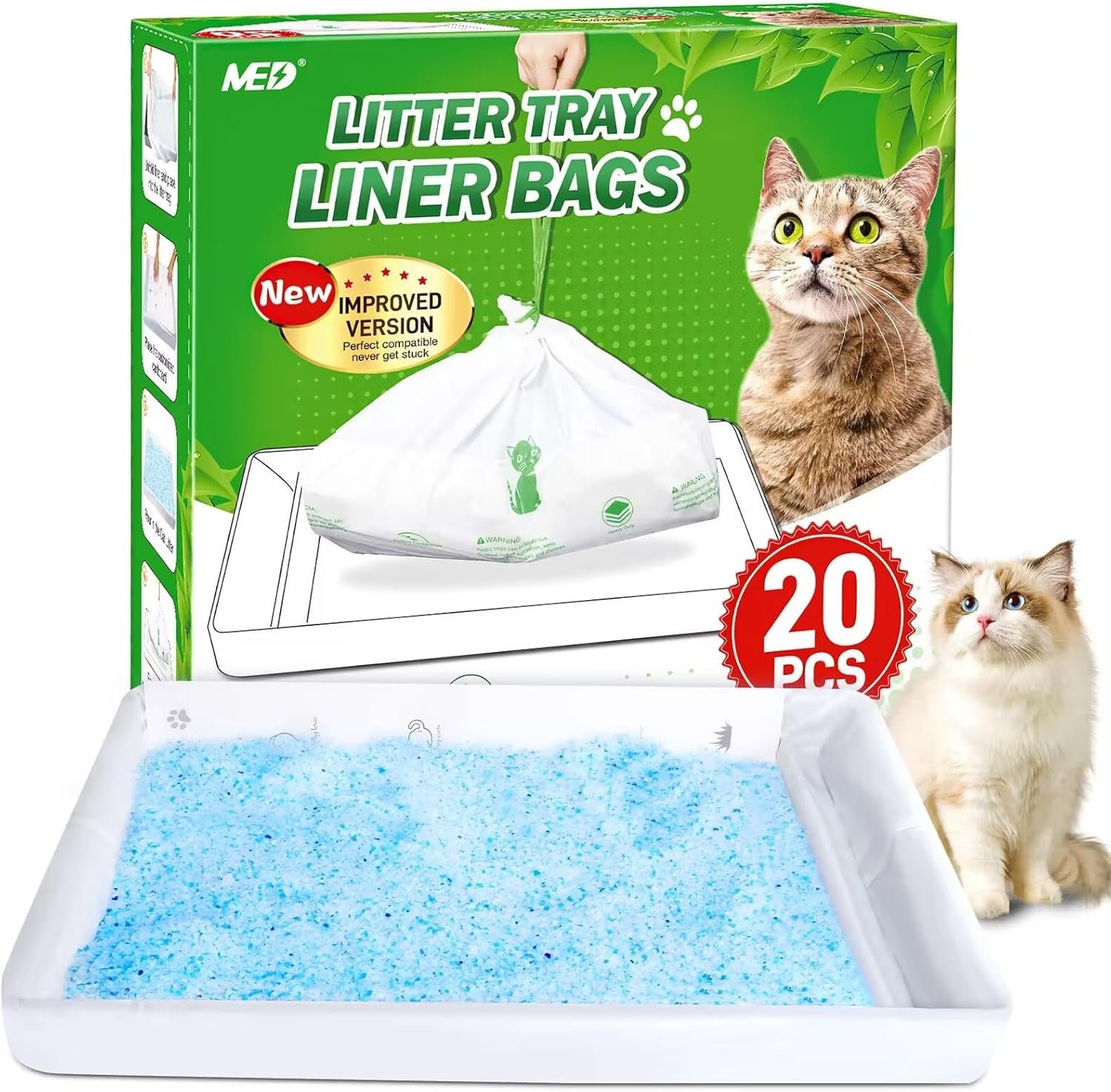 Litter Box Liners Compatible with Pets Scoopfree Litter Box Refill Tray Rectangle Bags with Anti-scratch Cardboard 20 Pack
