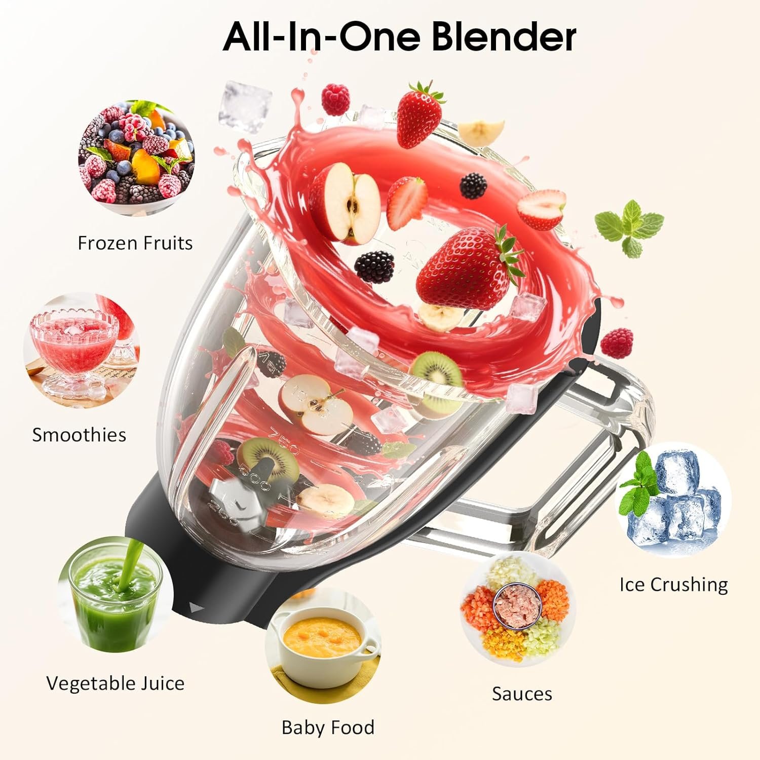 Stand Mixer, 7-IN-1 6.5QT 660W Multifunctional Electric Kitchen Mixers with Blender, Meat Grinder, Dough Hook, Whisk and Beater, 8-Speed Food Mixer for Baking, Cooking, Food Processing, Beige - Image 4