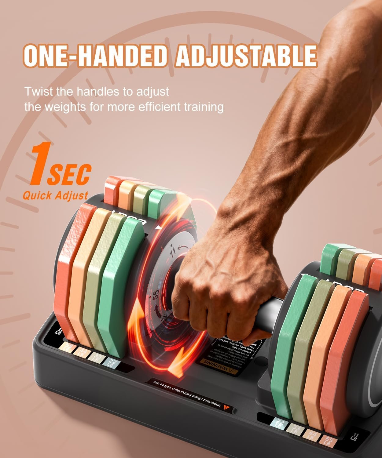 Adjustable Dumbbells Set/Single, 12.5LB/22.5LB/55LB 5 in 1 Free Adjustable Dumbbell Set with Anti-Slip Handle & Rainbow-colored Weight Plates for Home Gym, Weight Set for Women Men - Image 3