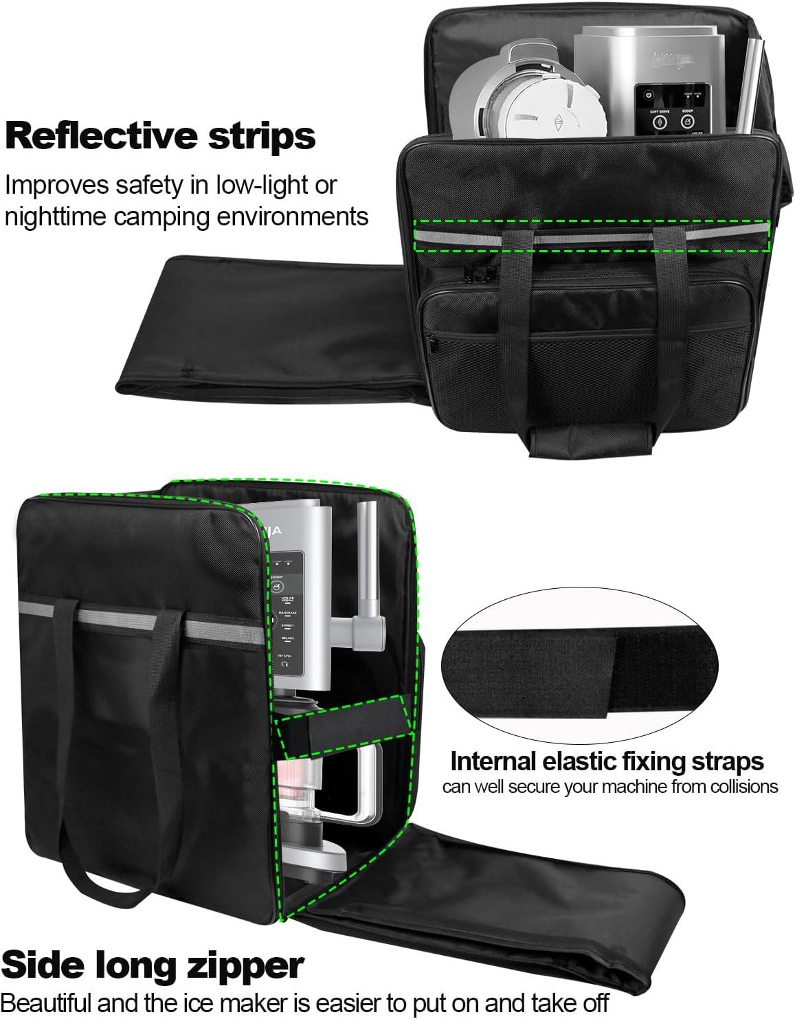 EiiJugaloo Ice Cream Machine Carrying Bag Sorbet Maker Travel Case Heat-Resistant Waterproof Oxford Cloth Storage Bag for Ninja NC701 Swirl by CREAMi Ice Cream and 16oz Soft Serve Maker - Image 2