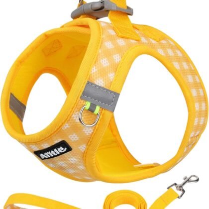 AIITLE Easy Walk Dog Vest Harness and Leash Set, Pet Supply No Pull, Breathable Mesh, Reflective Stripes, Adjustable Escape Proof Pet Outdoor Harnesses for Medium Dogs Yellow L