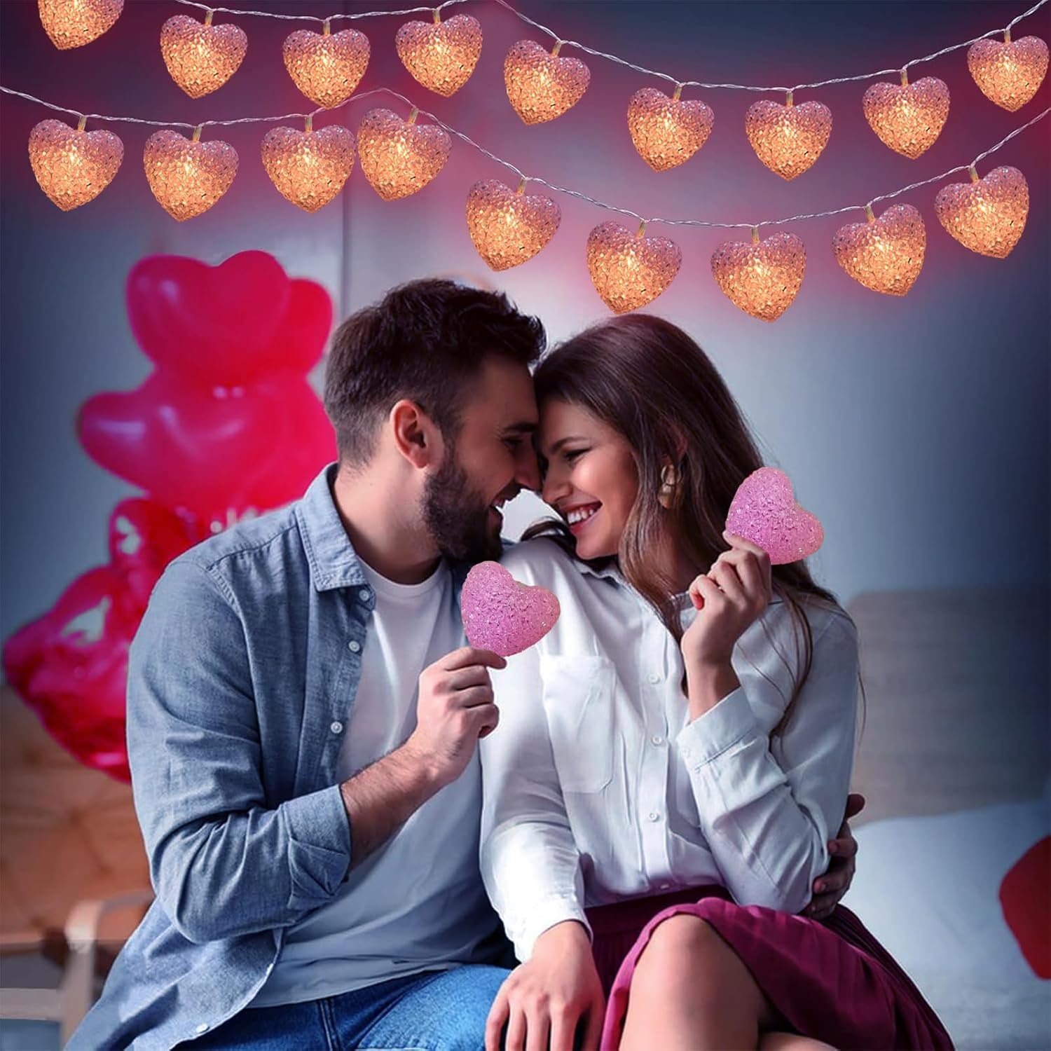 Valentines Heart String Lights Battery Operated 6.8Ft 10 LED Shatterproof Pink Heart Lights with Remote Timer, Indoor Outdoor Heart Valentine Lights for Wedding Bedroom Party Valentines Decor - Image 6