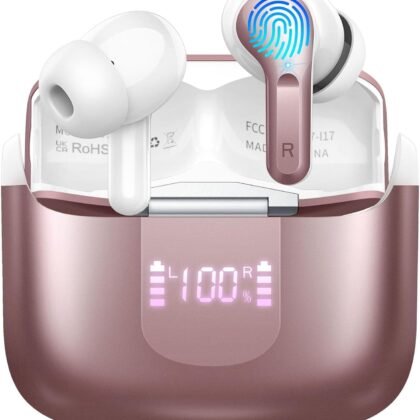 Wireless Earbuds, Bluetooth 5.3 Headphones 2025 NEW Ear Buds 40H Bass Stereo in-Ear Earphones ENC Noise Cancelling Earbuds with 4 HD Mic, USB-C LED Display IP7 Waterproof Sport Headset for Android iOS