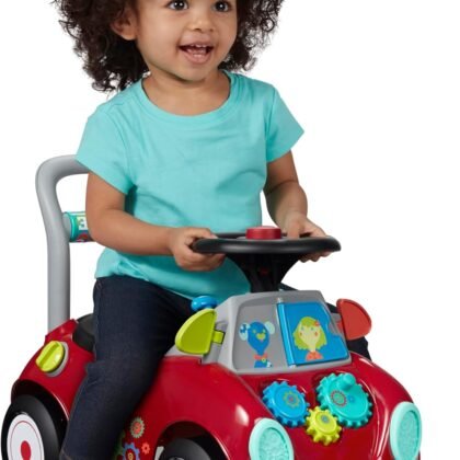 Radio Flyer Busy Buggy Ride On Toy Car with 17 Interactive Activities, Sit-to-Stand for Ages 1-3, Features Built-in Storage, Walk or Ride Options for Toddler Development and Play