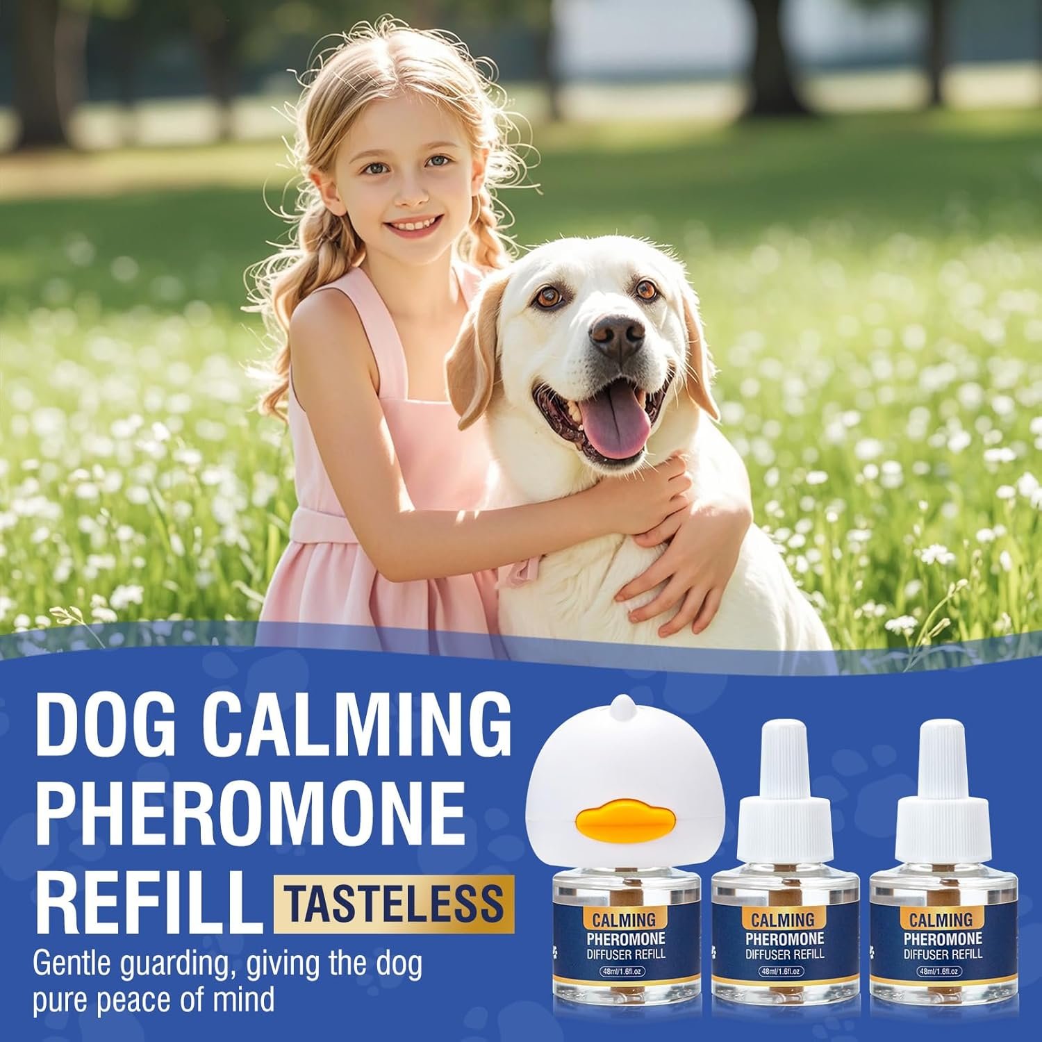 Dog Pheromone Calming Diffuser 4 In 1 Appeasing Pet Pheromones Diffuser to Calm Kit (Plug in+ 3 Pack 48ml Refill) for Anxiety Relief Reduce Barking Aggression Fighting Stress 90 Day Supply(Tasteless) - Image 6
