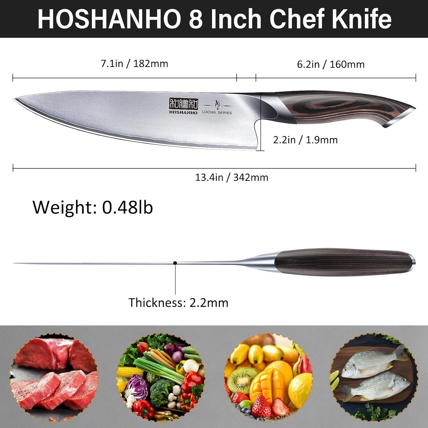 HOSHANHO Kitchen Knife in Japanese High Carbon Steel, Professional High-Class Chef's Knife 8 inch, Non-slip Ultra Sharp Cooking Knives with Ergonomic Handle - Image 5