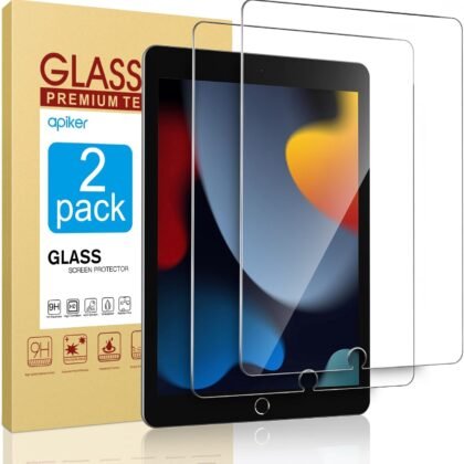 apiker 2 Pack Screen Protector for iPad 9th 8th 7th Generation 10.2 Inch, Tempered Glass Film for iPad 9 8 7 (2021/2020/2019), Case Friendly, Apple Pencil Compatible, High Response