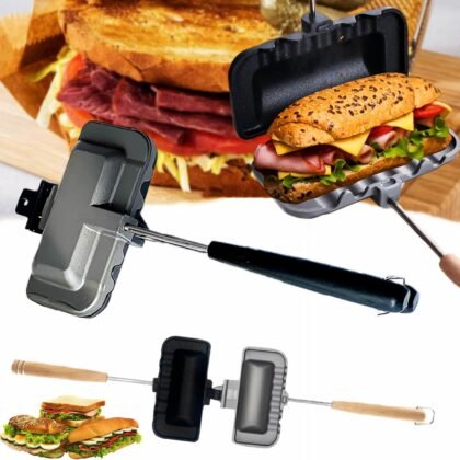 Qivine Sandwich Press Grill, Double Sided Bread Toaster Sandwich Makers, Non-Stick Grilled Cheese Maker for Stovetop, Portable Panini Maker with Removable Handle for Pancakes Toast Omelets