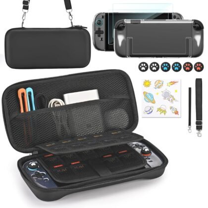 Younik Switch 2 Accessories Bundle, 15 in 1 Black Switch 2 Accessories Kit for Girls Include Switch 2 Carrying Case, Shoulder Strap, Wrist Strap & Stickers, Protective Case for Switch Console & J-Con