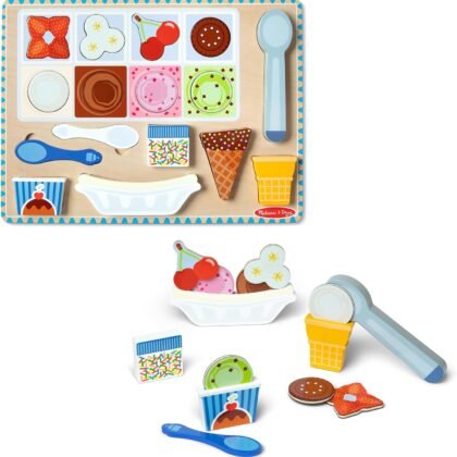 Melissa & Doug Ice Cream Wooden Magnetic Puzzle Play Activity Set, 16 Magnet Pieces, Play Food Toy for Boys and Girls Ages 2+
