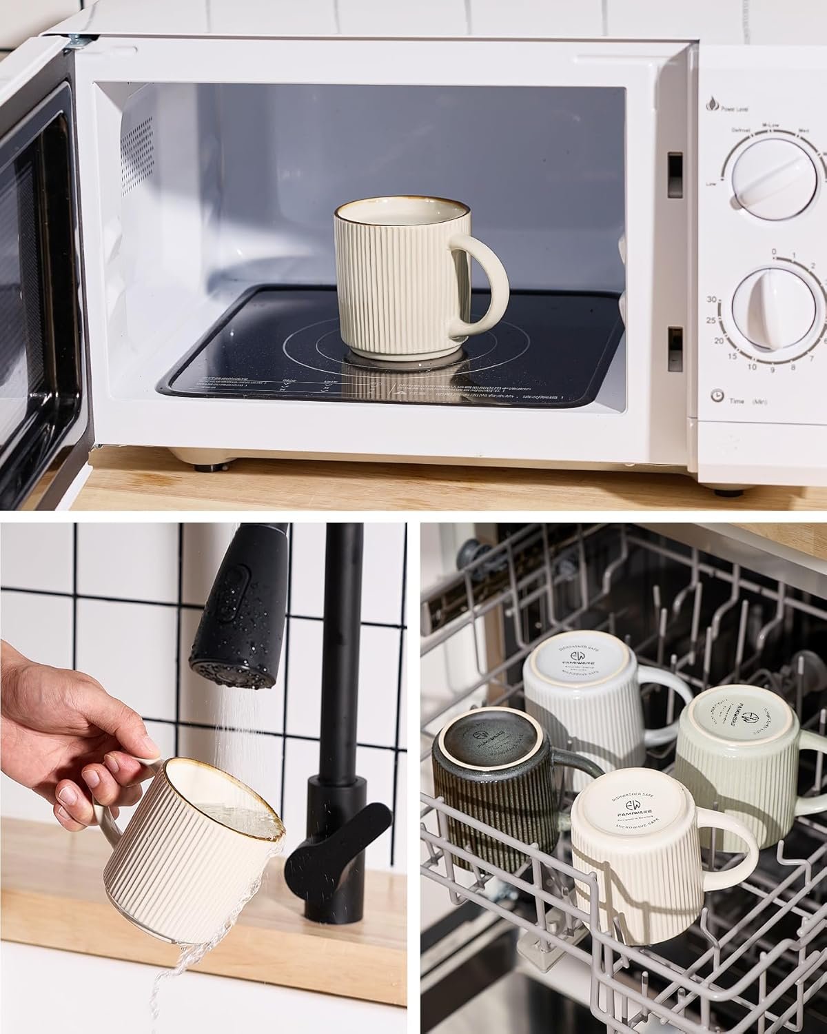 famiware Coffee Mug Set for 4, Star 12 oz Catering Mugs Cup Set with Handle for Coffee, Tea, Cocoa, Milk - Ceramic Stoneware Drinkware Set, White - Image 3