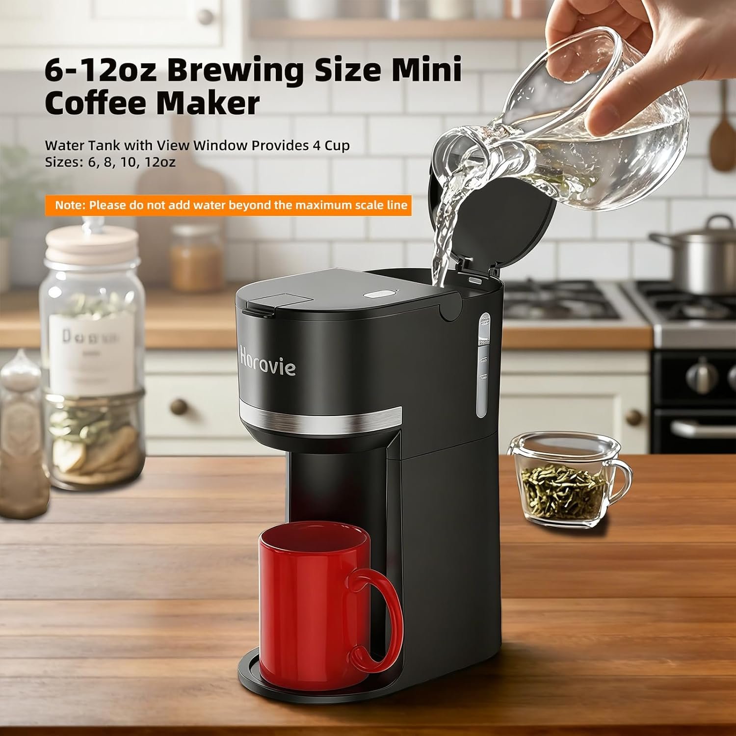 Mini Single Serve Coffee Maker for K Cup and Ground Coffee, Fast Brew One Cup Coffee Machine with Descaling Reminder and Water Window, 6 to 12 oz. Brew Sizes, Black - Image 6