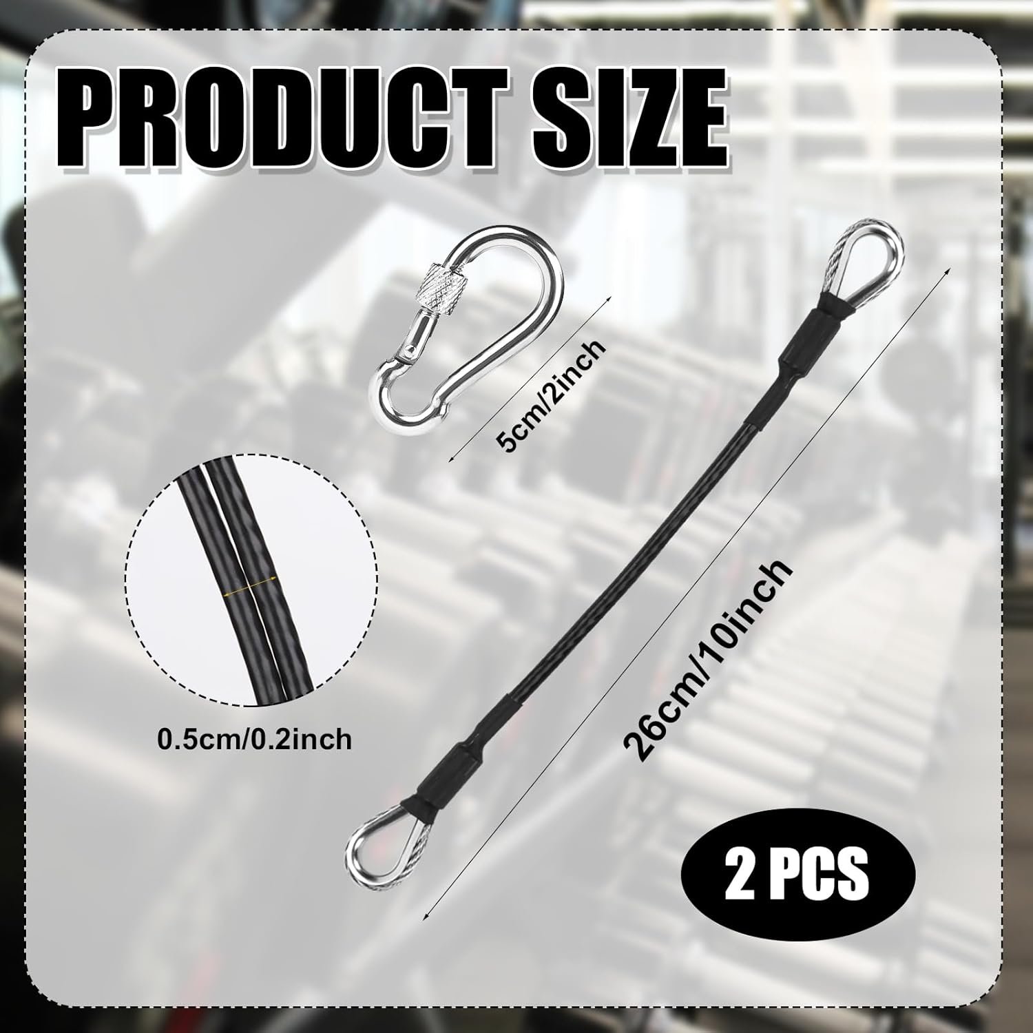 2pcs Gym Extension Cables, 26cm / 10 inch Gym Cable with Carabiner Fitness Home Gym Machine Accessories Attachment for LAT Pull Down Machine Leg Extensions Machine Compatible with Bowflex - Image 2
