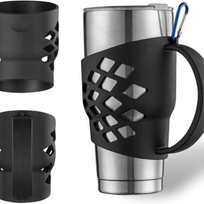 Handle for YETI 30 oz Tumbler – Anti-Slip 3mm Thickened Silicone Sleeve with Reinforced Grip & Carabiner Hole, Durable Protective Cover for 30 oz Insulated Cups, For YETI Rambler 30oz Tumbler(Black)