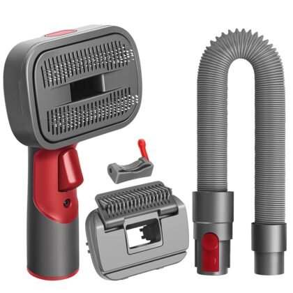 FUNTECK 2-in-1 Dog Hair Vacuum Brush for Grooming & Shedding Compatible with Dyson Gen5, V15, V12, V11, V10, V8, V7 – Removes Loose Hair, Dander, Undercoat & Tangles – Self-Cleaning Design