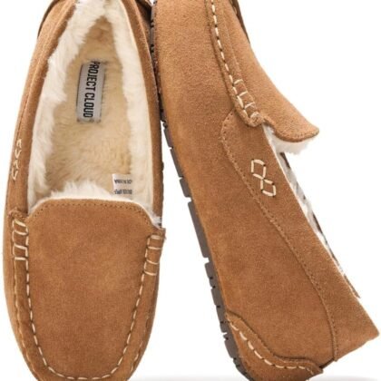 Grey Cathi Loafers by Project Cloud - Genuine Suede, Memory Foam, Faux Fur Lined Slip Resistant Shoes