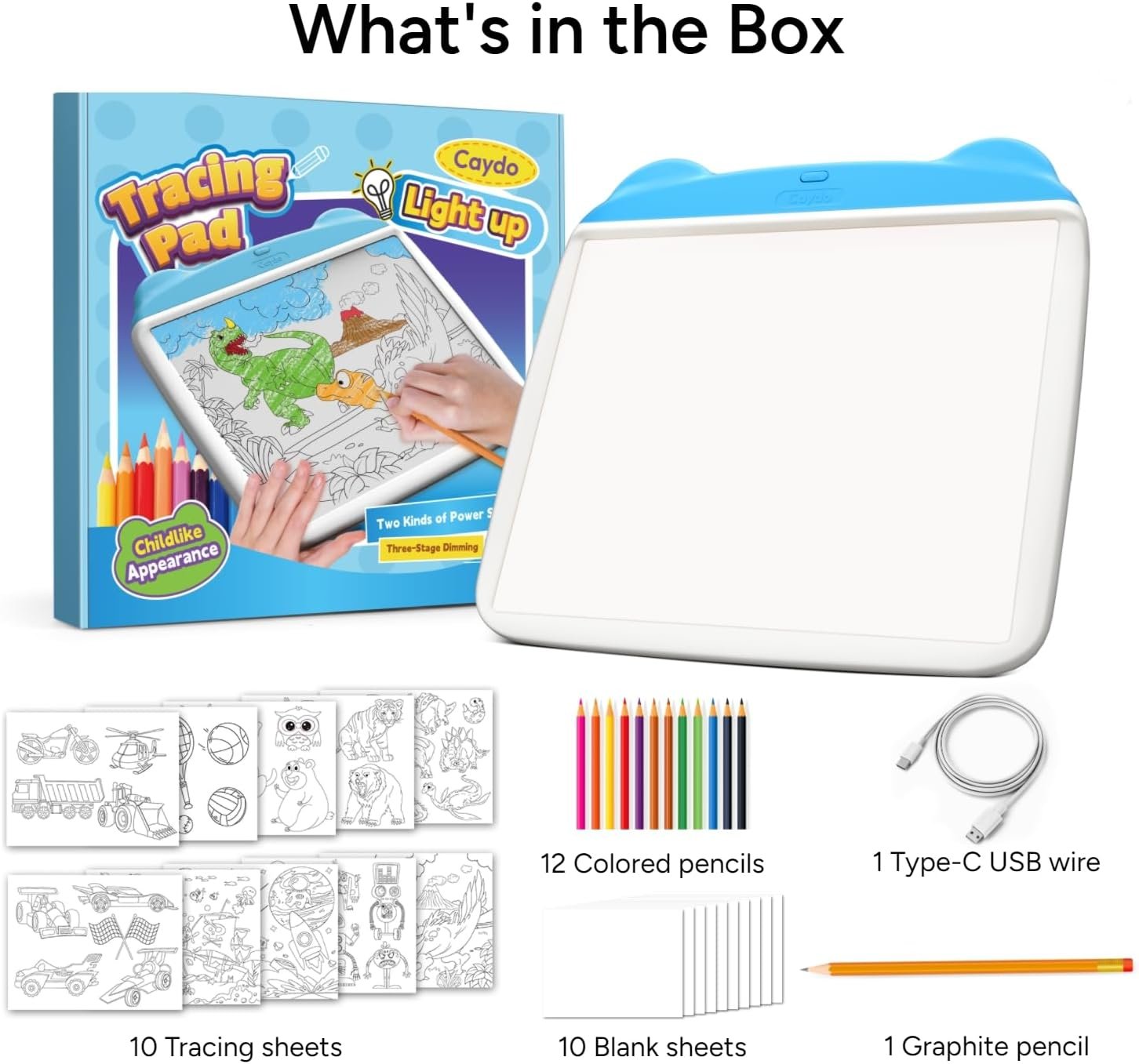 Caydo Light Up Tracing Pad 34Pcs Set, 3 Brightness Levels Eye Protection Light Box for Tracing, Drawing Writing Boards for Kids, Type-C & Battery Power Supply, Birthday Holiday Gifts for Girls Boys - Image 8