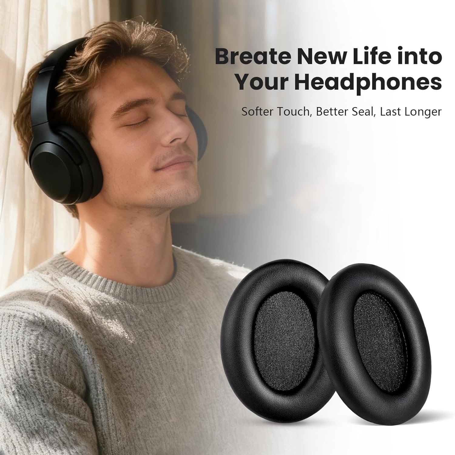 PhantAccy Replacement Ear Pads Cushions for Sony WH-1000XM3 Noise Canceling Headphones, with Soft-Touch Leather, Breathable Noise Isolation Memory Foam, Long-Lasting Comfort, Easy Installation (Black) - Image 7