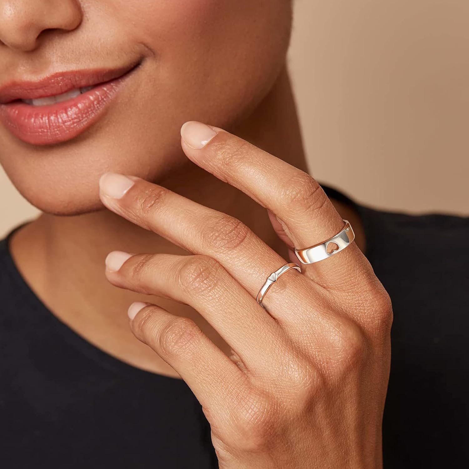 MILACOLATO Matching Rings for Couples 925 Sterling Silver Matching Heart Promise Rings I Love You Engagement Wedding Ring Sets for Him and Her Adjustable Butterfly Matching Rings Valentines Day Gifts - Image 6