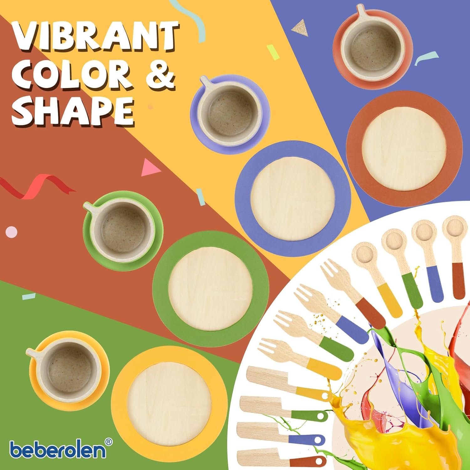 Wooden Play Dishes and Plates for Kids Kitchen Set Accessories for Toddlers 1-3 Cooking Toys Tea Cups for Kids Kitchen Birthday Gift for 3 4 5 Year Old Boys Girls - Image 9