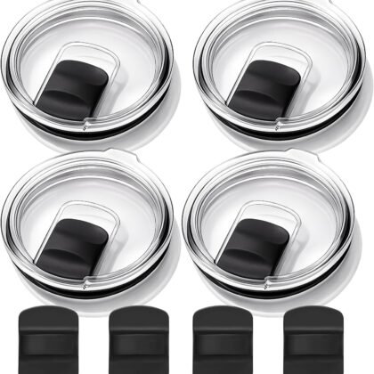 4-Pack 30 oz Tumbler Lid Compatible with YETI Rambler, Magnetic Slider Spill-Proof Lid Replacement for 30 oz Tumbler, 14 oz Mug, 35 oz Straw Cup，BPA-Free, Splash Resistant(4 Extra Slider Covers)