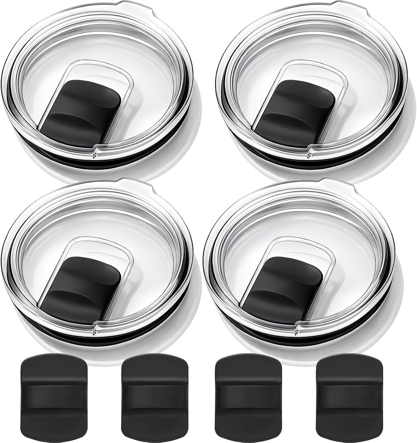 4-Pack 30 oz Tumbler Lid Compatible with YETI Rambler, Magnetic Slider Spill-Proof Lid Replacement for 30 oz Tumbler, 14 oz Mug, 35 oz Straw Cup,BPA-Free, Splash Resistant(4 Extra Slider Covers)