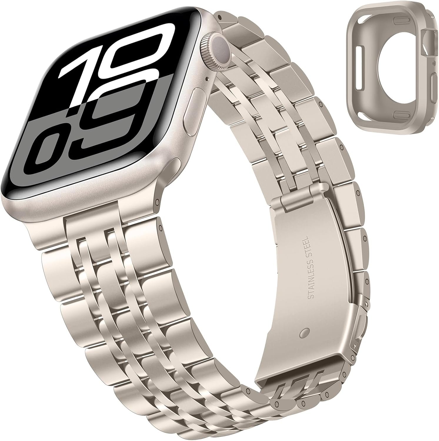 Tasikar Band Compatible with Apple Watch Band 49mm 46mm(Series 11/10) 45mm 44mm 42mm Men Women Strap Stainless Steel Metal Bracelet Compatible with iWatch SE Series 11 10 9 8 7 6 5 4 3, Starlight - Image 2