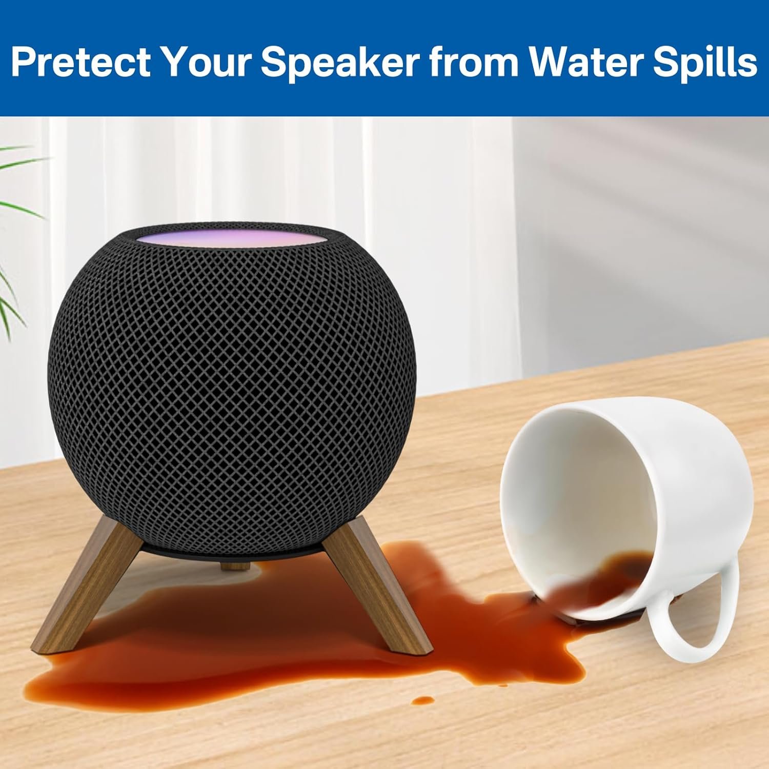 Wooden Desktop Speaker Stand for HomePod Mini Stand - Wood Tripod Desk Speaker Stand for Home Pod Mini Table Stand Holder for Decoration and Space Saving, 1 Pack - Image 5