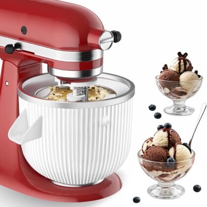 Ice Cream Maker Attachment for KitchenAid, Fits KitchenAid 4.5/5QT & 6QT Mixers, Frozen Ice Cream & Sorbet Gelato Maker, 2 Quart, White