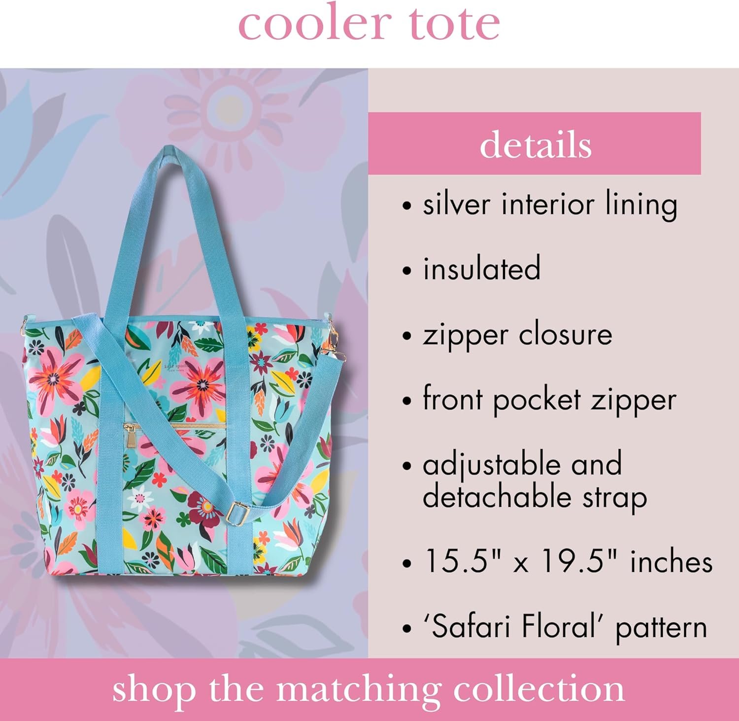 kate spade new york Large Capacity Insulated Cooler Tote Bag, Soft Sided Portable Beach Cooler with Shoulder Strap - Image 3