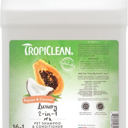 TropiClean 2-in-1 Dog Shampoo and Conditioner, Professional Dog Shampoo, Moisturizing Detangler, Puppy Safe, Made in USA, Papaya Scent, 1 Gallon