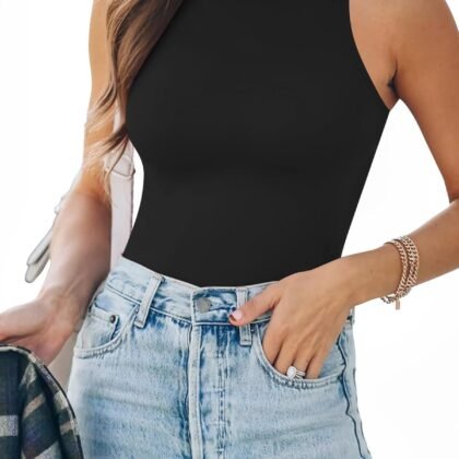 MANGOPOP Tank Top Body Suits Women Sexy Crew Neck Racerback Halter Ribbed Sleeveless Bodysuit for Women