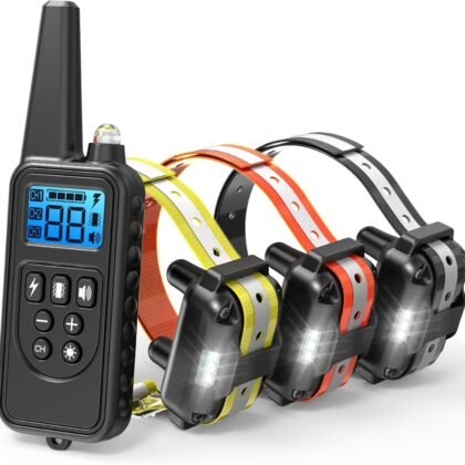 F-color Dog Training Collar with Remote 2600ft Shock Collar for Small Medium Large Dogs Breed Waterproof Dog Shock Collar for 3 Dogs with Anti-Lost Light Beep Vibration Shock