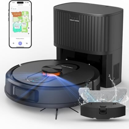 Robot Vacuum and Mop with Self-Emptying, Robotic Vacuum with 90-Day Hands-Free, Mapping, 5000Pa, LiDAR Navigation, Cleaning, Wi-Fi/App/Alexa Control, No-Go Zones,Ideal for Pet, Hard Floors, Carpet