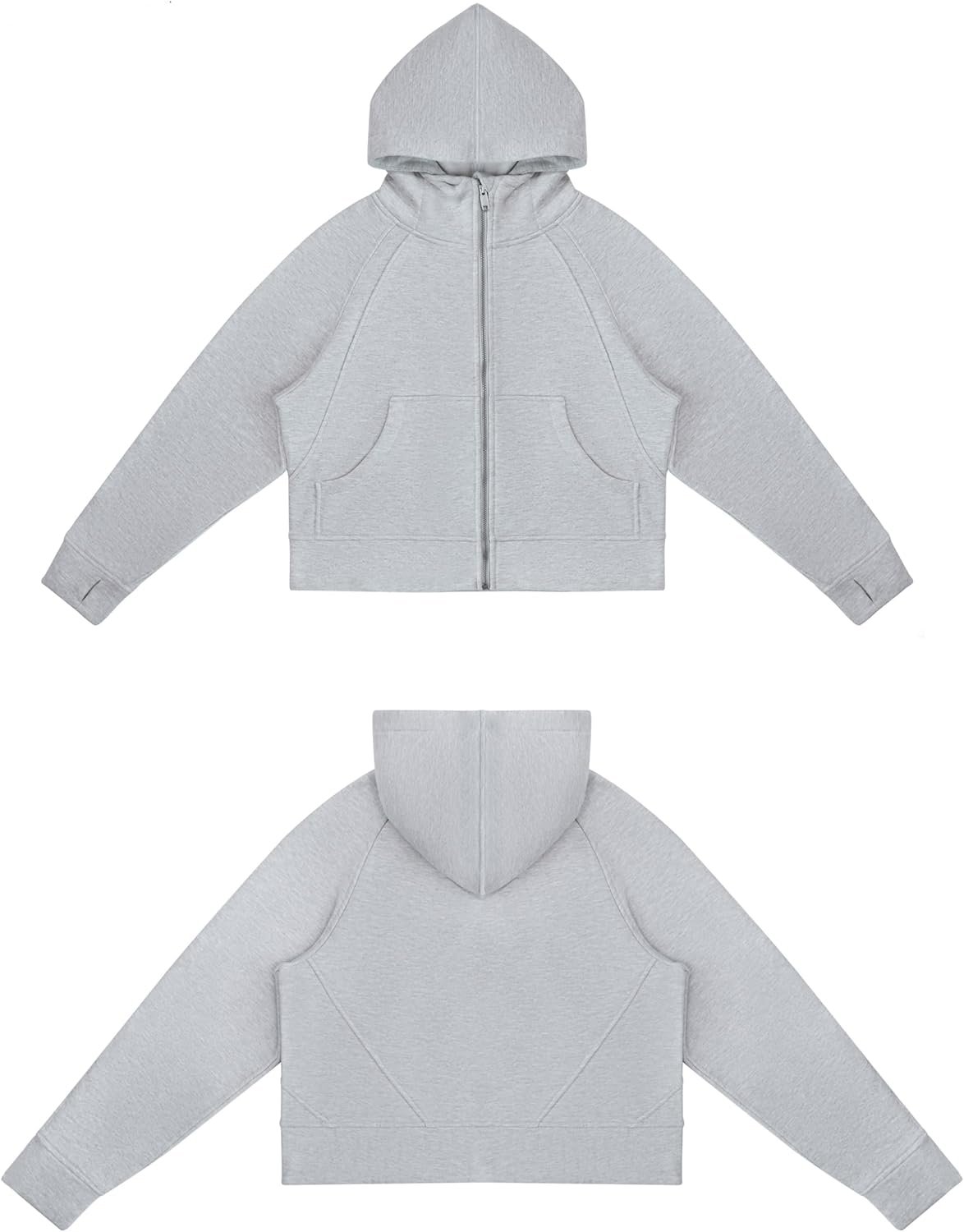 Women's Full-Zip Up Hoodies Jacket Fleece Workout Crop Tops Sweatshirts with Pockets Thumb Hole - Image 4