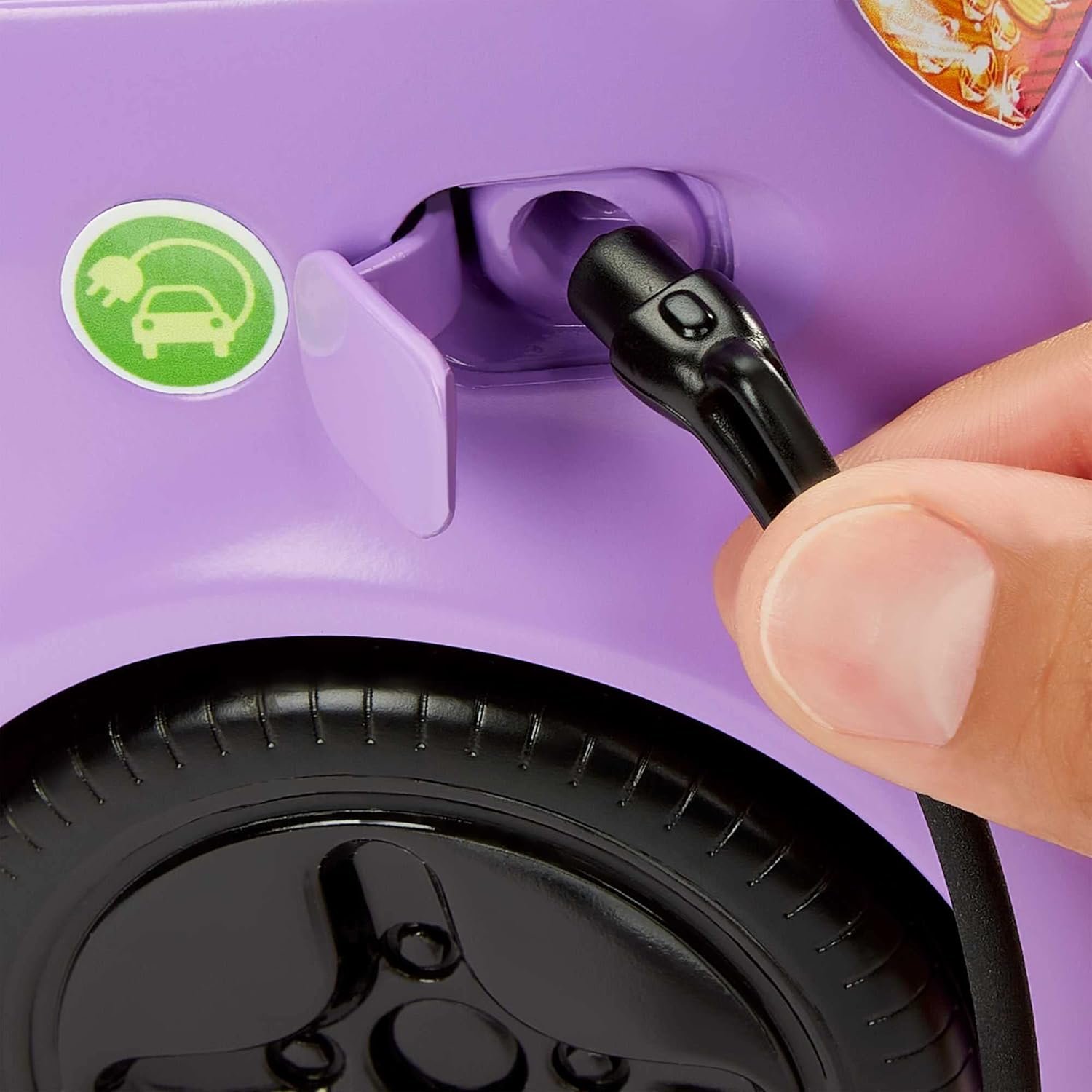 Barbie Doll Accessories, Toy Car Electric Vehicle with Charging Station, Plug & Sunroof, Purple 2-Seater Transforms into Convertible - Image 5