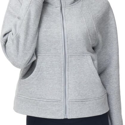 Women's Full-Zip Up Hoodies Jacket Fleece Workout Crop Tops Sweatshirts with Pockets Thumb Hole