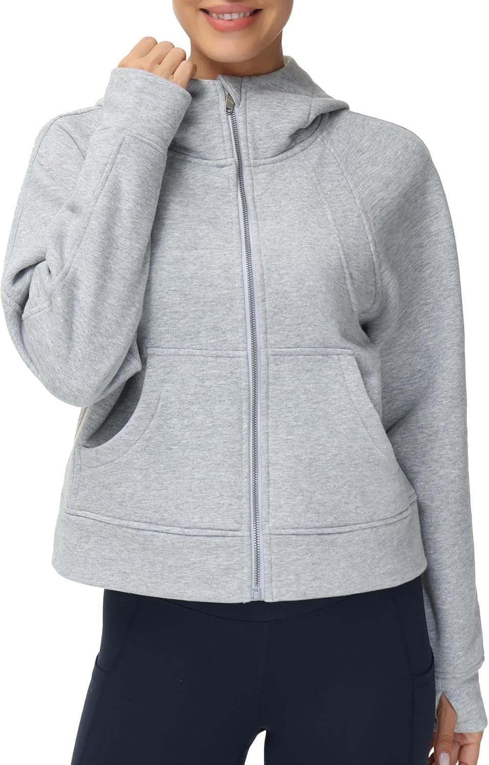 Women's Full-Zip Up Hoodies Jacket Fleece Workout Crop Tops Sweatshirts with Pockets Thumb Hole